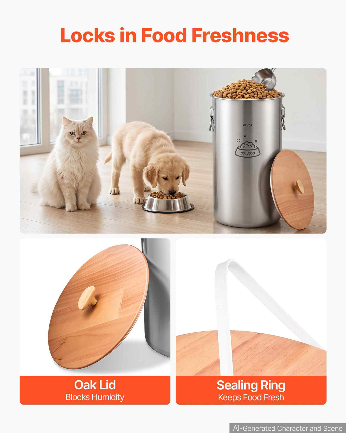 Stainless Steel Dog Food Storage Container 30 lbs/9.25 Gal Capacity, for Living Room Kitchen, Airtight Lid & Dual Handles, 35L Large Metal for Dogs & Cats Food Rice Flour, Keep Fresh, Easy Clean