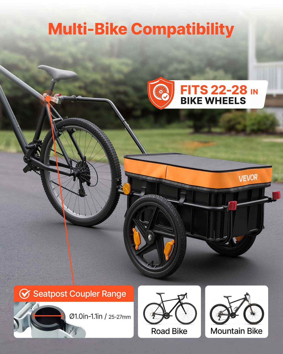 Bike Cargo Trailer 88 lbs 2-in-1 Pushcart Heavy-Duty Bicycle Wagon, Cart with Waterproof Cover, 16-Inch Wheels, Reflectors, Carbon Steel Frame, Fits 22-28 in Bike Wheels, for Carrying Cargo