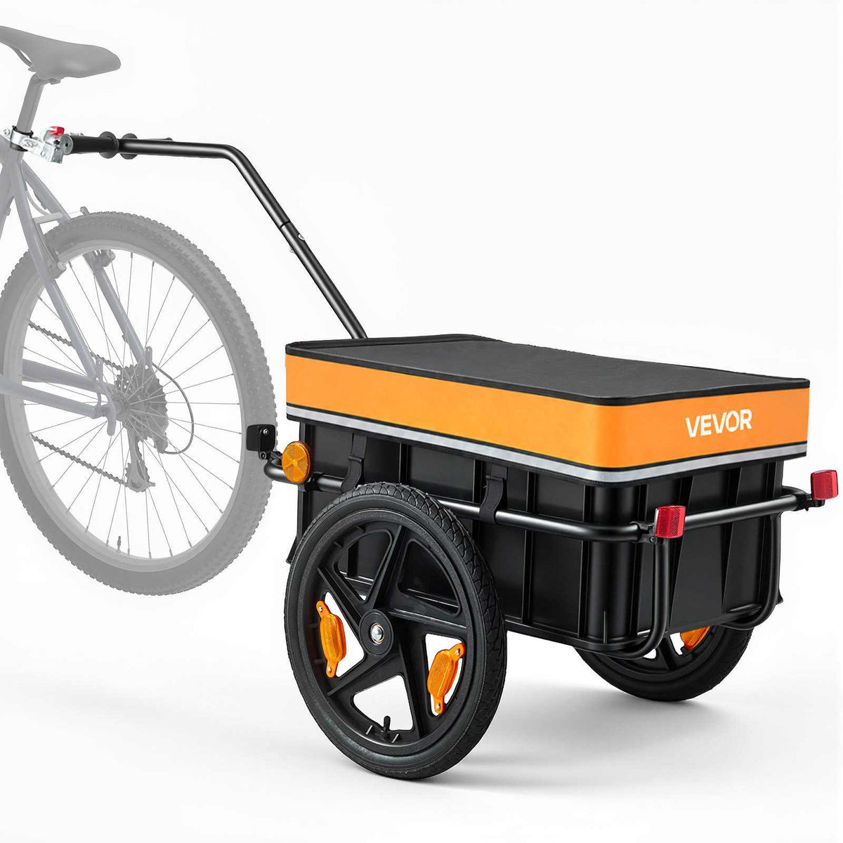 Bike Cargo Trailer 88 lbs 2-in-1 Pushcart Heavy-Duty Bicycle Wagon, Cart with Waterproof Cover, 16-Inch Wheels, Reflectors, Carbon Steel Frame, Fits 22-28 in Bike Wheels, for Carrying Cargo