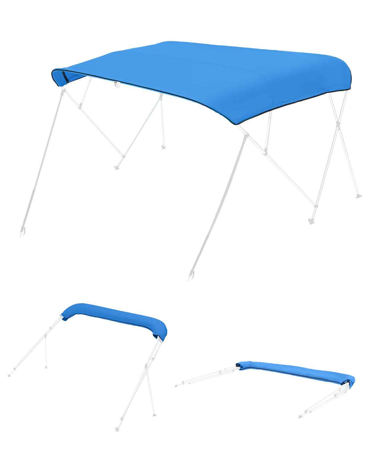 4 Bow Bimini Top Replacement Cover, 8 ft Long Durable 600D Marine Grade Waterproof Sun Shade Boat Canopy with Storage Boot, Easy Install Zipper Sleeve Awning, 96"L x (97"-103")W, Blue (No Frame)