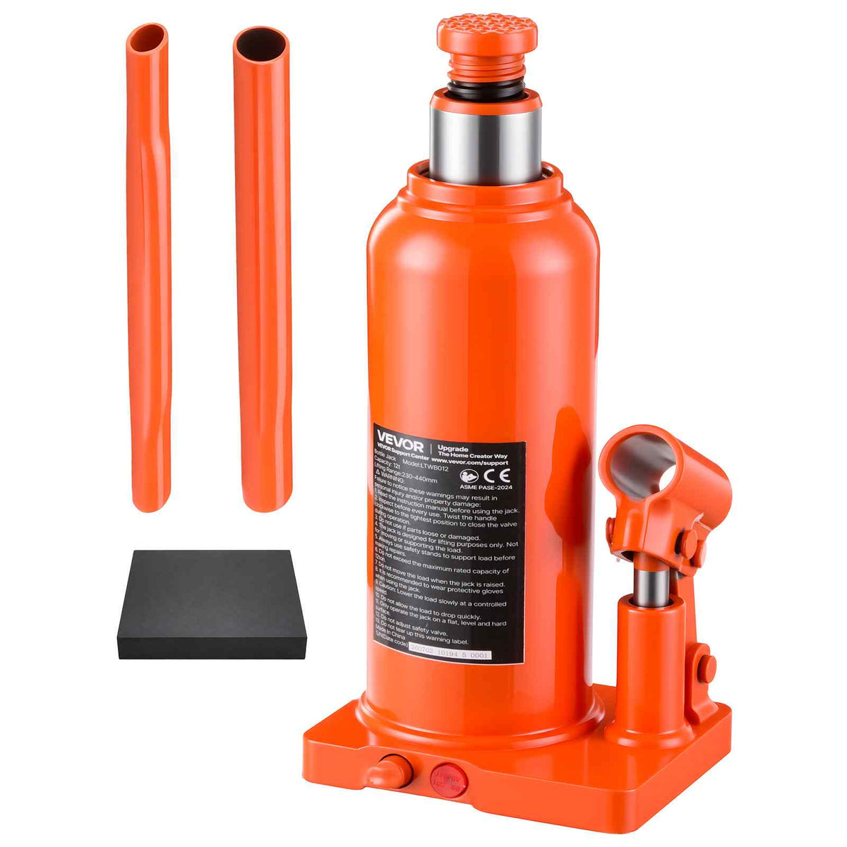 Hydraulic Bottle Jack 12 Ton (26455.5 lbs) 9.06"-17.32" Lifting Range, for Heavy-Duty Pickup Truck, Medium-Duty Truck, RV, Auto Repair, House Lift, Multi-Directional Welded Jack with Long Handle