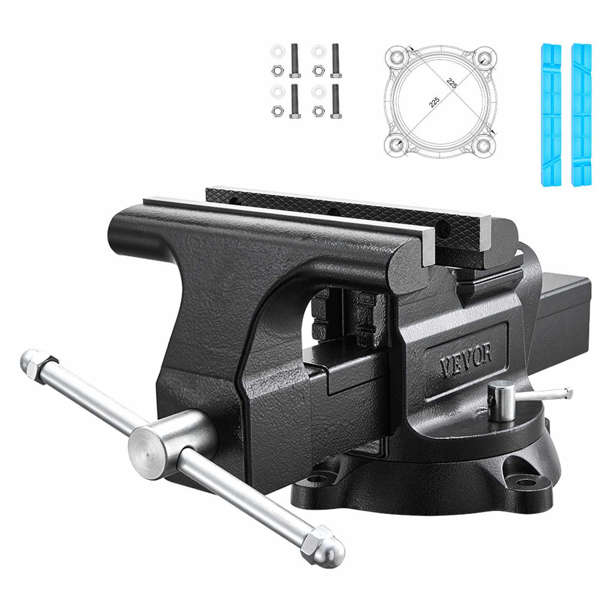 Heavy Duty Bench Vise, 10" Jaw Width, Multi-Purpose Ductile Iron Bench Vise with Anvil and 360-Degree Locking Swivel Base, 4.3" Throat Depth, 10" Max Jaw Opening, for Drilling, Pipe Cutting