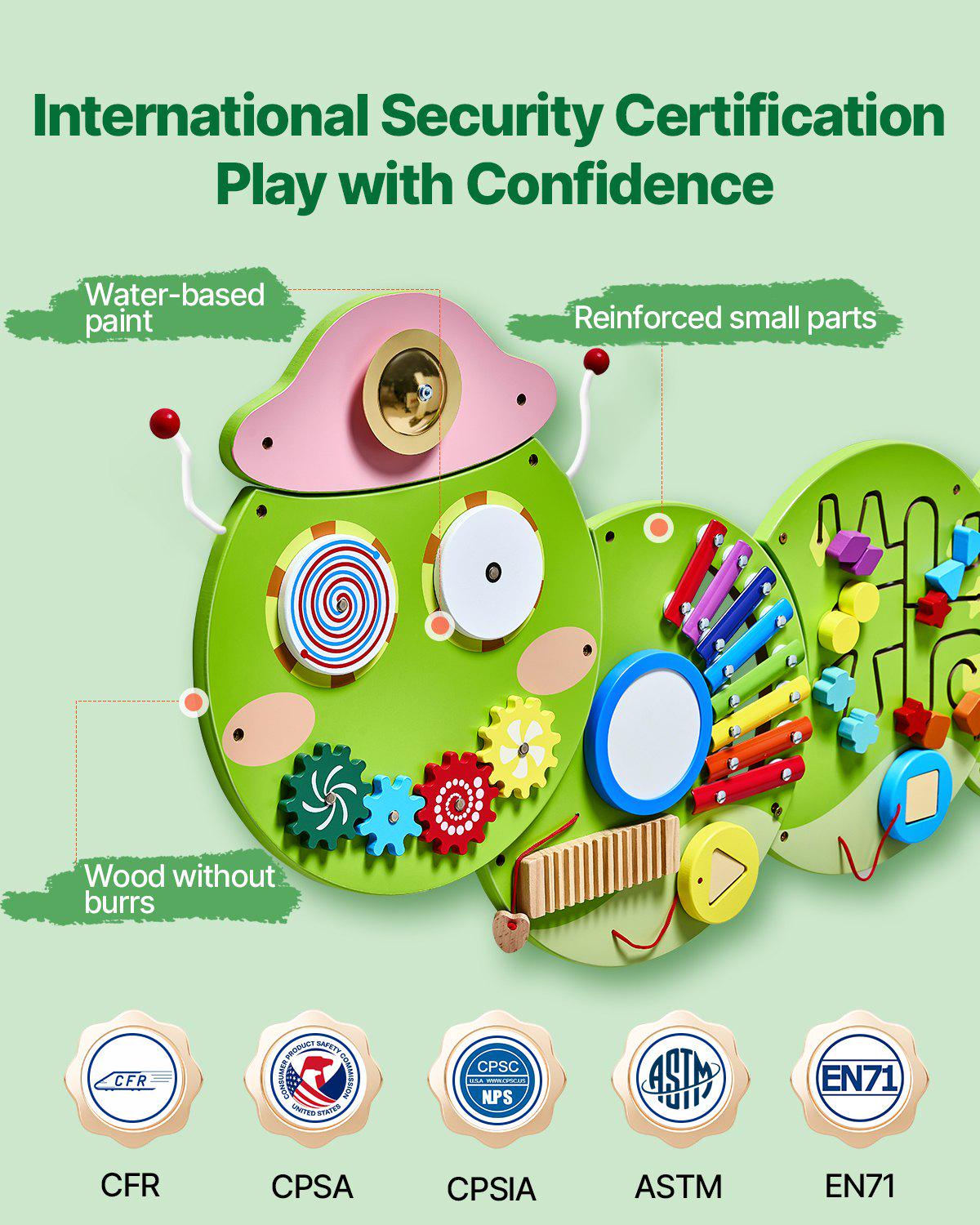 Caterpillar Activity Wall Busy Board Panels, 12 Activities, Montessori Sensory Wall Toy for Kids 3-12 Years, Montessori Learning Activity Center, Ideal for Toddler Playroom Nursery Classroom