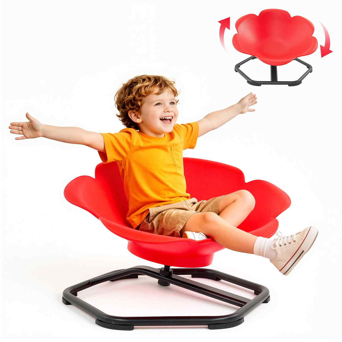 Sensory Spinning Chair for Children Sensory Development Chair 220 LBS, Sit and Spin Swivel Seat for Children, Secure & Supportive Backrest, Training Body Coordination, 25.6" L x 25.6" W, Red