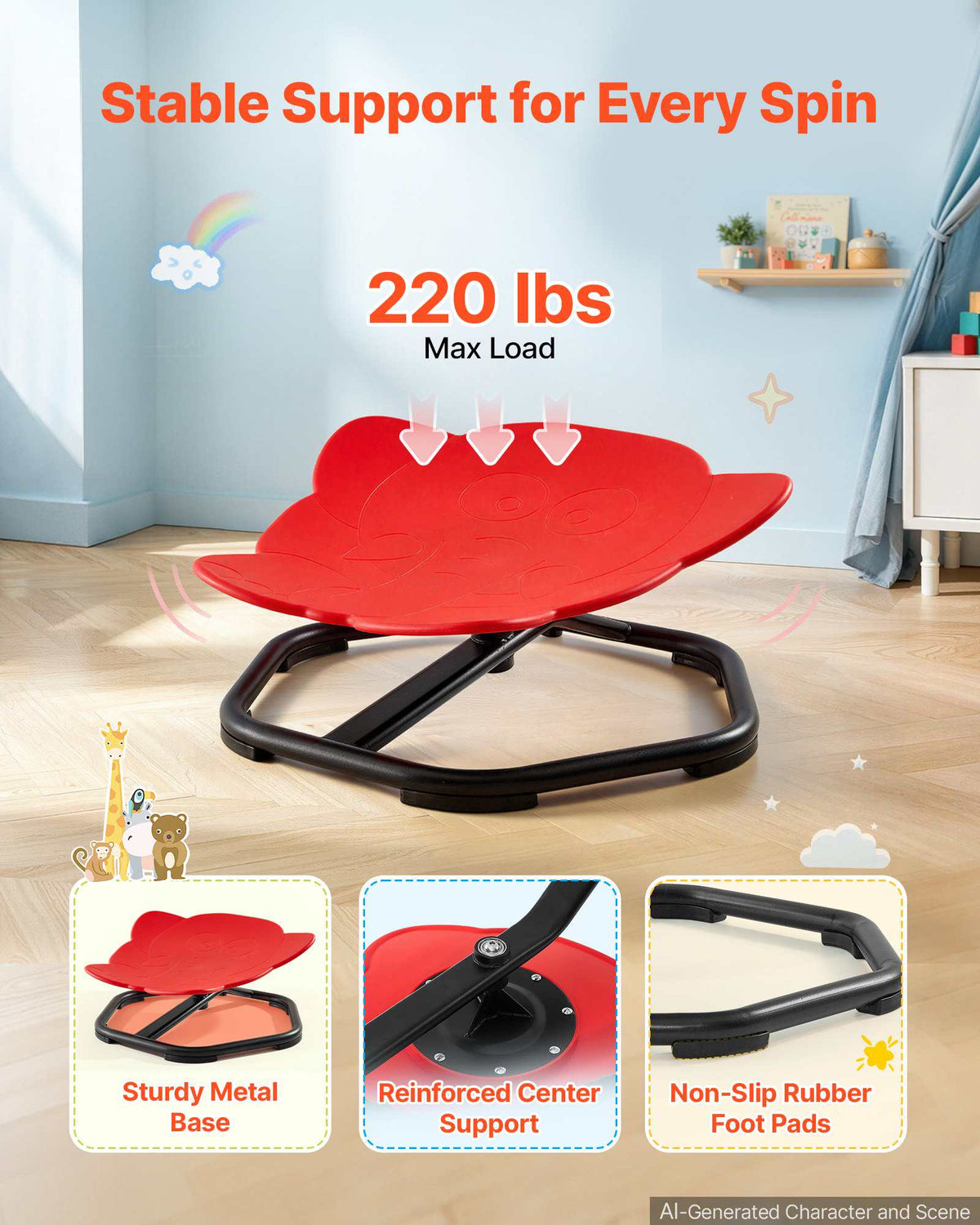Sensory Spinning Chair for Children Sensory Development Chair 220 LBS, Sensory Swivel Seat Products for Children, Training Body Coordination Balance, 20.5" L x 19.7" W, Elephant Shape, Red