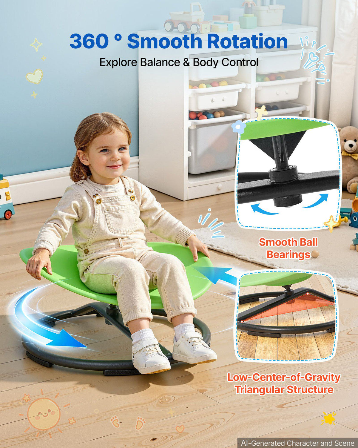 Sensory Spinning Chair for Children Sensory Development Chair 220 LBS, Swivel Seat for Children, Training Body Coordination, 19.9" L x 21.3" W Green Rounded & 20.5" L x 19.7" W Blue Elephant