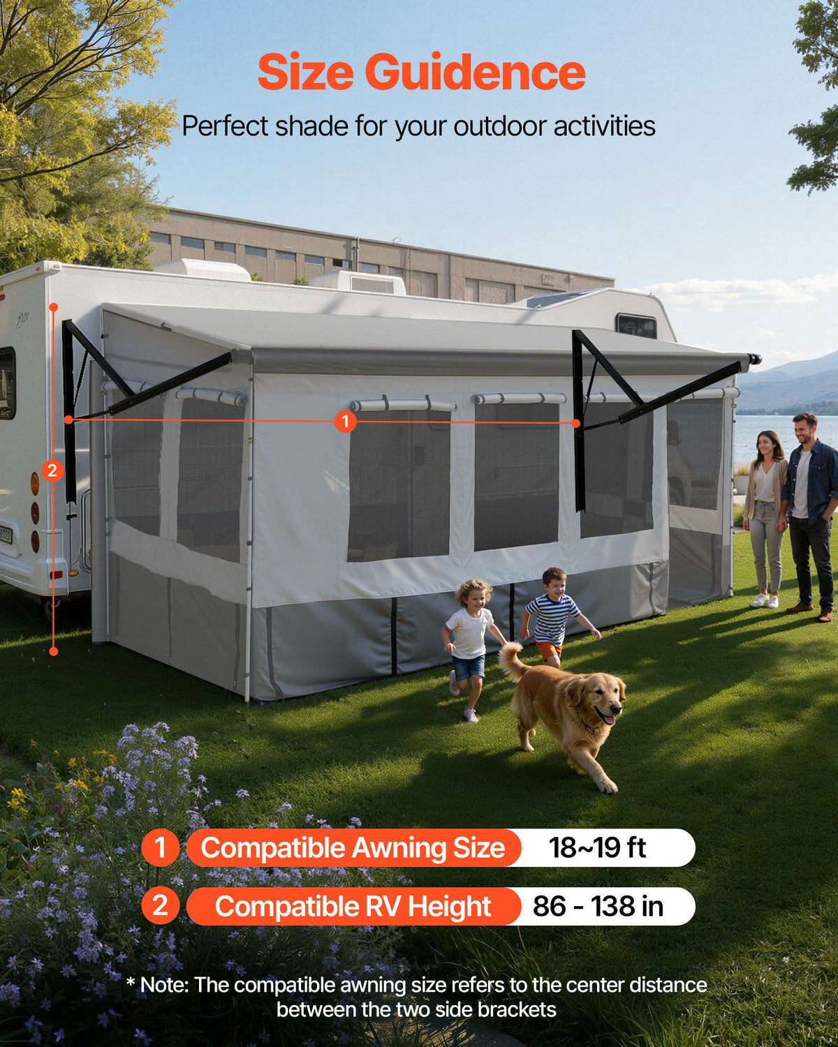 RV Awning Sun Shade Room - Compatible with 18 -19 ft Awnings, RV Awning Sun Shading Room with Door & Ventilated Mesh Windows, Sunproof & Windproof Three-Sided Enclosure Tent for RV Camping
