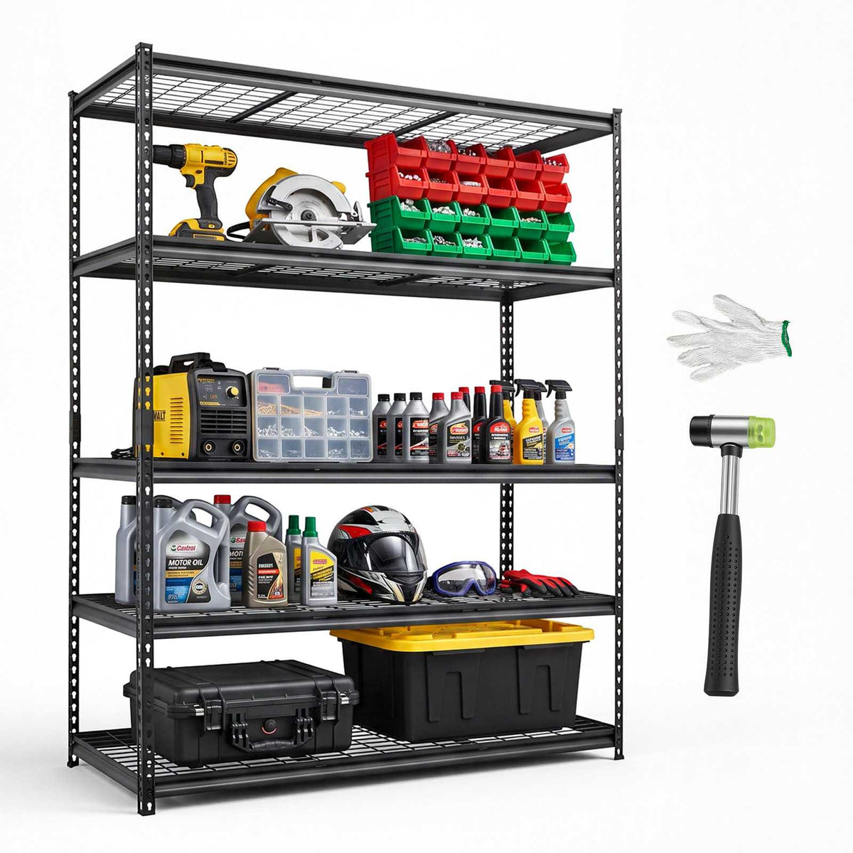 Storage Shelves, 5-Tier 3000 lbs Garage Shelving 60 x 24 x 77 in, for Garage, Basement, Warehouse, Workshop, Heavy-Duty Metal Stable Construction, Adjustable Wire Racks, with Gloves, Black
