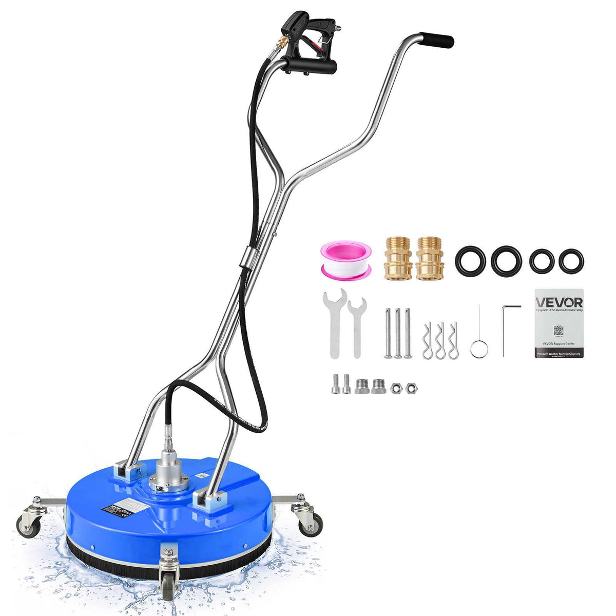 20 inch Pressure Washer Surface Cleaner, Raised Handle, ABS Blue, Power Washer Attachment with Wheels for Concrete, Patio, Sidewalk, Deck, Driveway, Floor, 4000 Max PSI, 3/8 Quick Connector