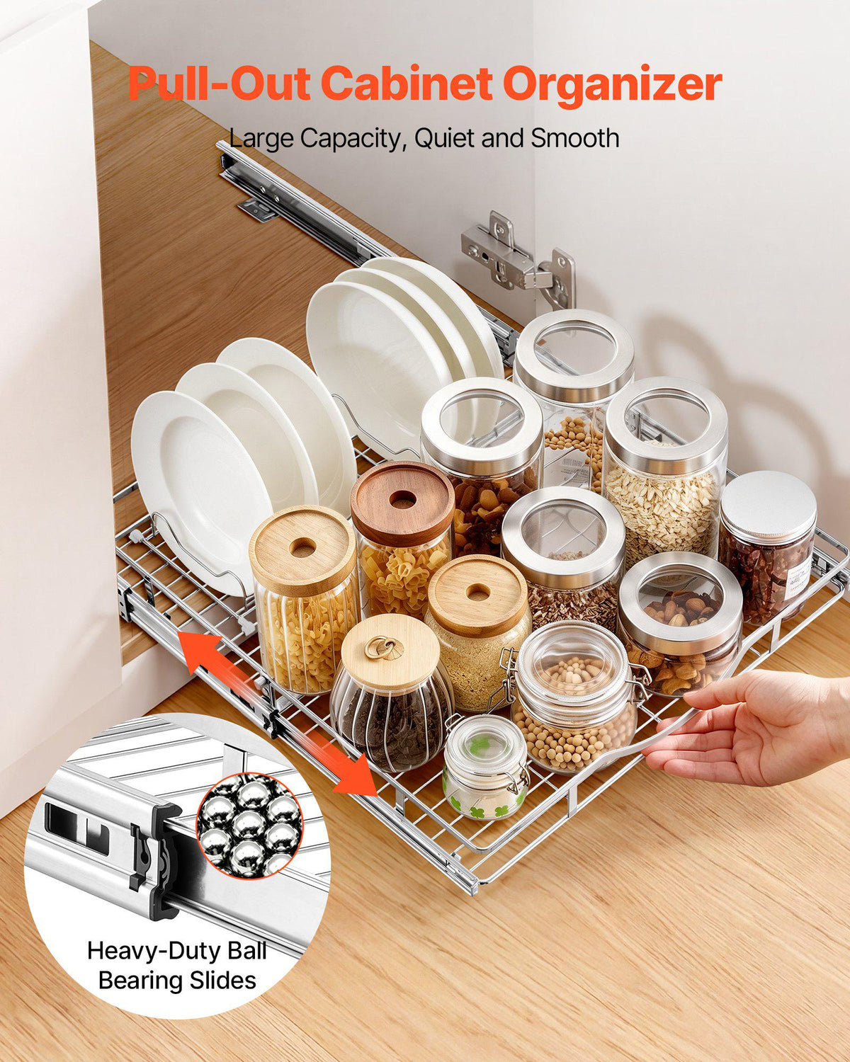 Pull Out Cabinet Organizer 19.69"W x 21.06"D Steel Slide Out Drawers, for Kitchen Bathroom Pantry Home Organization, Chrome-Plated Finish, Heavy Duty Storage Sliding Shelves for Base Cabinets