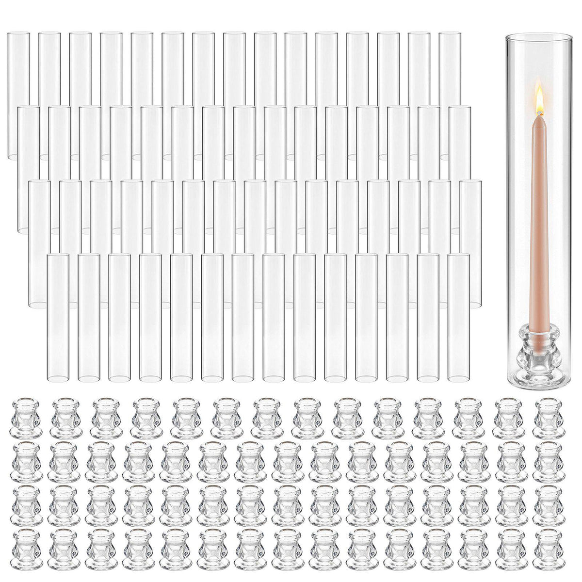 Hurricane Candle Holders Set of 60, Φ2.56 x 13.78 in Tall Clear Glass Cylinder Candleholder Sleeve, High Borosilicate Glass, Wind Protection for Wedding, Table Centerpiece, Party, Home Decor