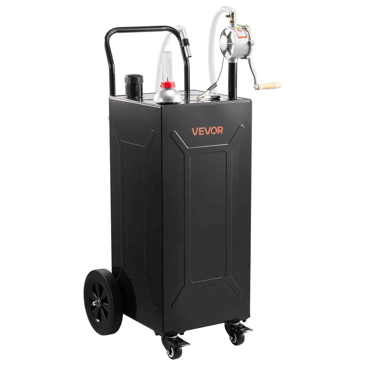 35 Gallon Fuel Gas Caddy, Carbon Steel, Portable Fuel Transfer Storage Tank with Manual Pump & 4 Wheels, Gasoline Diesel Can Container, for Cars, Lawn Mowers, ATVs, Boats, Motorcycles, Black