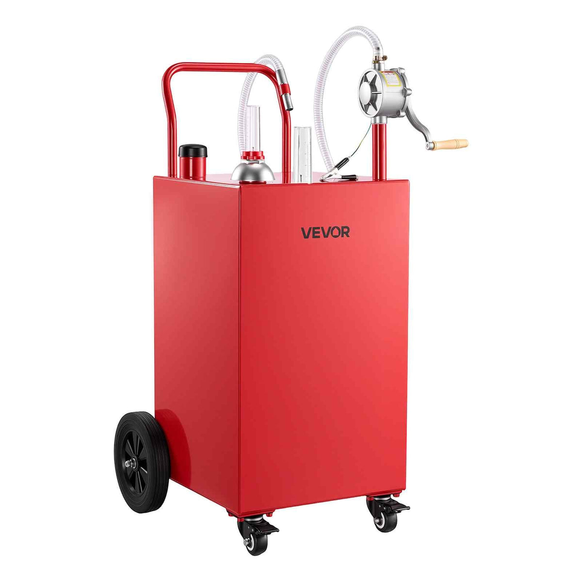 40 Gallon Fuel Gas Caddy, Carbon Steel, Portable Fuel Transfer Storage Tank with Manual Pump and 4 Wheels, Gasoline Diesel Can Container, for Cars, Lawn Mowers, ATVs, Boats, Motorcycles, Red