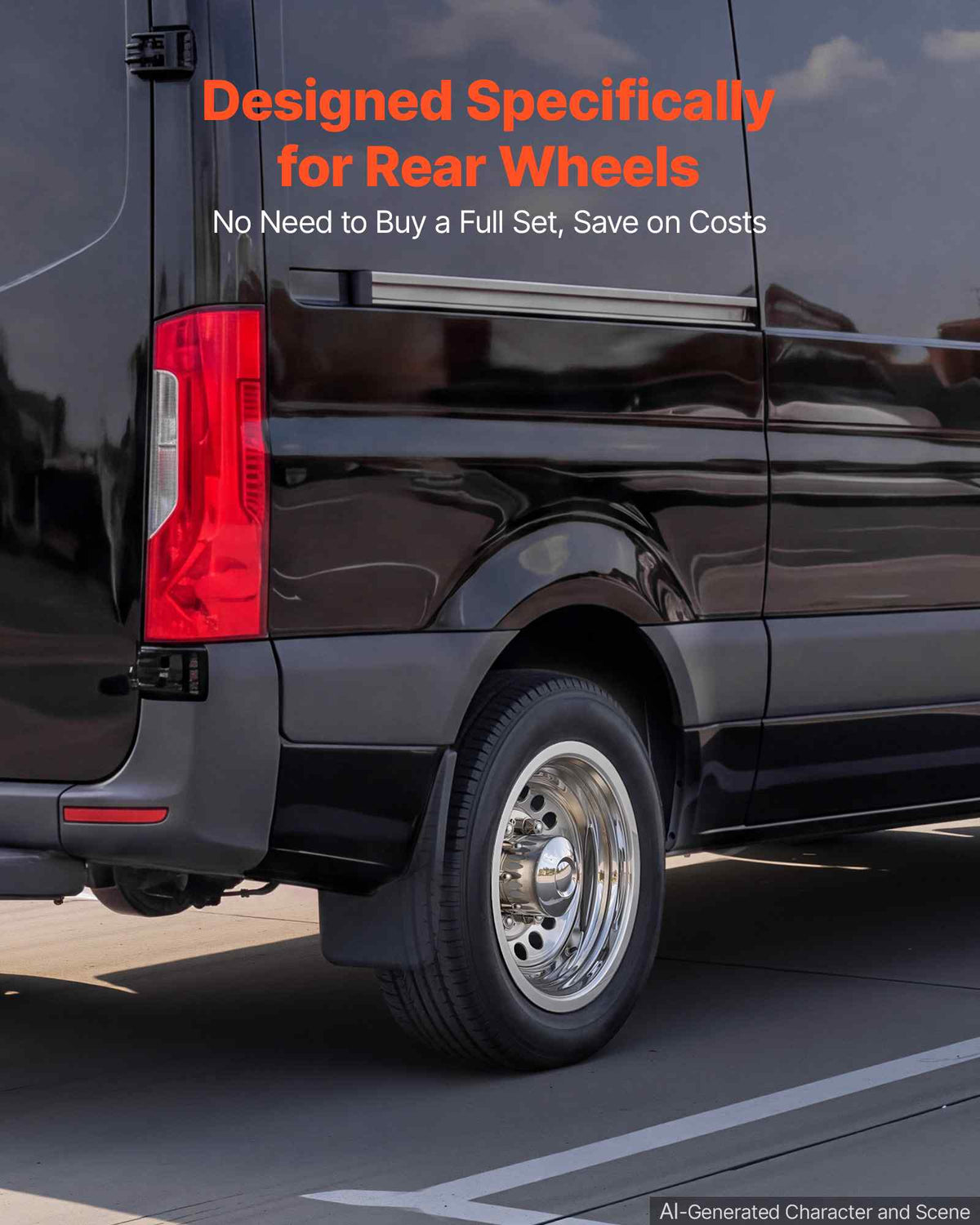 16-Inch Wheel Simulator 6 Lug SUS304 Stainless Steel Rear Wheel Cover, Fit for 2007-2026 Sprinter 3500, 3500XD, 4500 Models, Heavy-Duty Polished Appearance, Upgrade Replacements, for Trucks RVs
