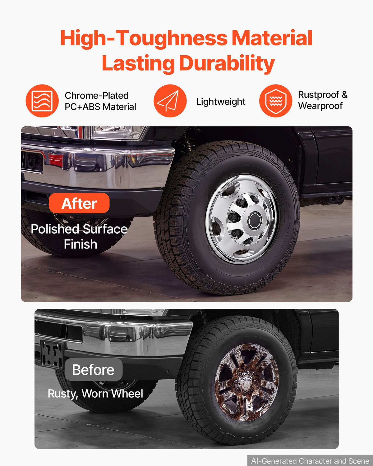 17-Inch Wheel Simulators 8 Lug ABS Chrome Plated Front and Rear Wheel, Fit for 2011 and newer Chevrolet Silverado, GMC 3500, GMC Sierra 3500 Models, 4 Hand Holes, Polished Hubcaps Covers, 4pcs