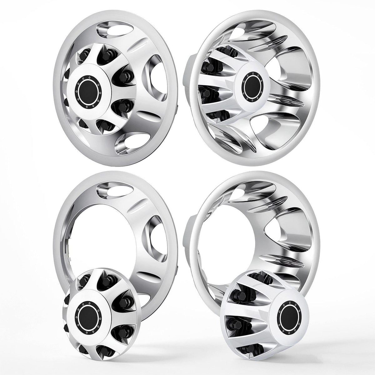 17-Inch Wheel Simulators 8 Lug ABS Chrome Plated Front and Rear Wheel, Fit for 2011 and newer Chevrolet Silverado, GMC 3500, GMC Sierra 3500 Models, 4 Hand Holes, Polished Hubcaps Covers, 4pcs