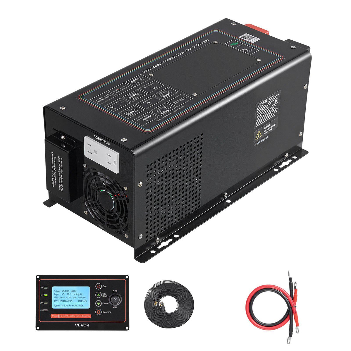 Pure Sine Wave Inverter Charger, 1200W, DC 12V to AC 120V Power Inverter with LCD Display, Remote Control, Low Frequency, for RV Camper Home, Compatible with 12V LiFePO4 Lithium Batteries