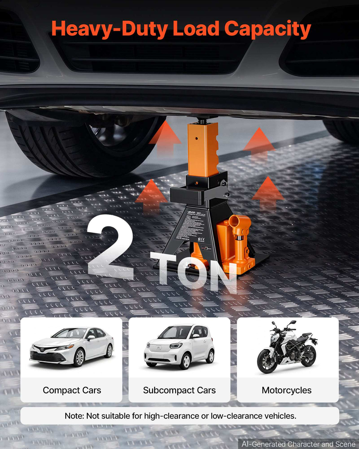 Hydraulic Bottle Jack and Jack Stand in One 2 Ton (4409.3 lbs) Lift, for Compact Car, Subcompact Car & Motorcycle, 8.78"-18.39" Lifting Range, All-in-One Heavy Duty Vehicle Unijack, Wide Base