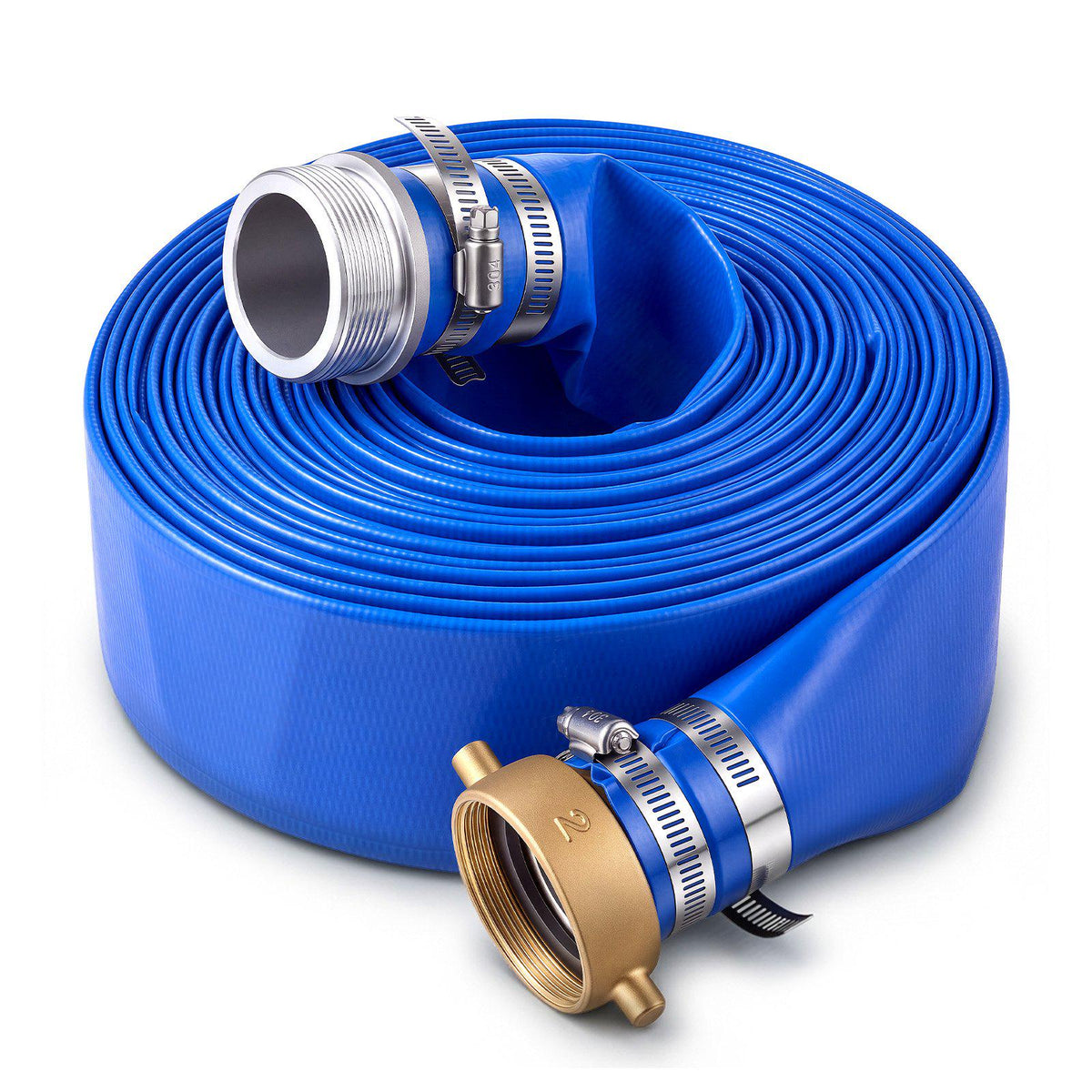 Discharge Hose 2" x 50 ft PVC Lay Flat Backwash Water Pump Pool Hose, for Swimming Pool Sand Filter & Sump Pump, Water Transfer Drainage, Weather & Burst-Resistant, with Pin Lug Fittings, Blue