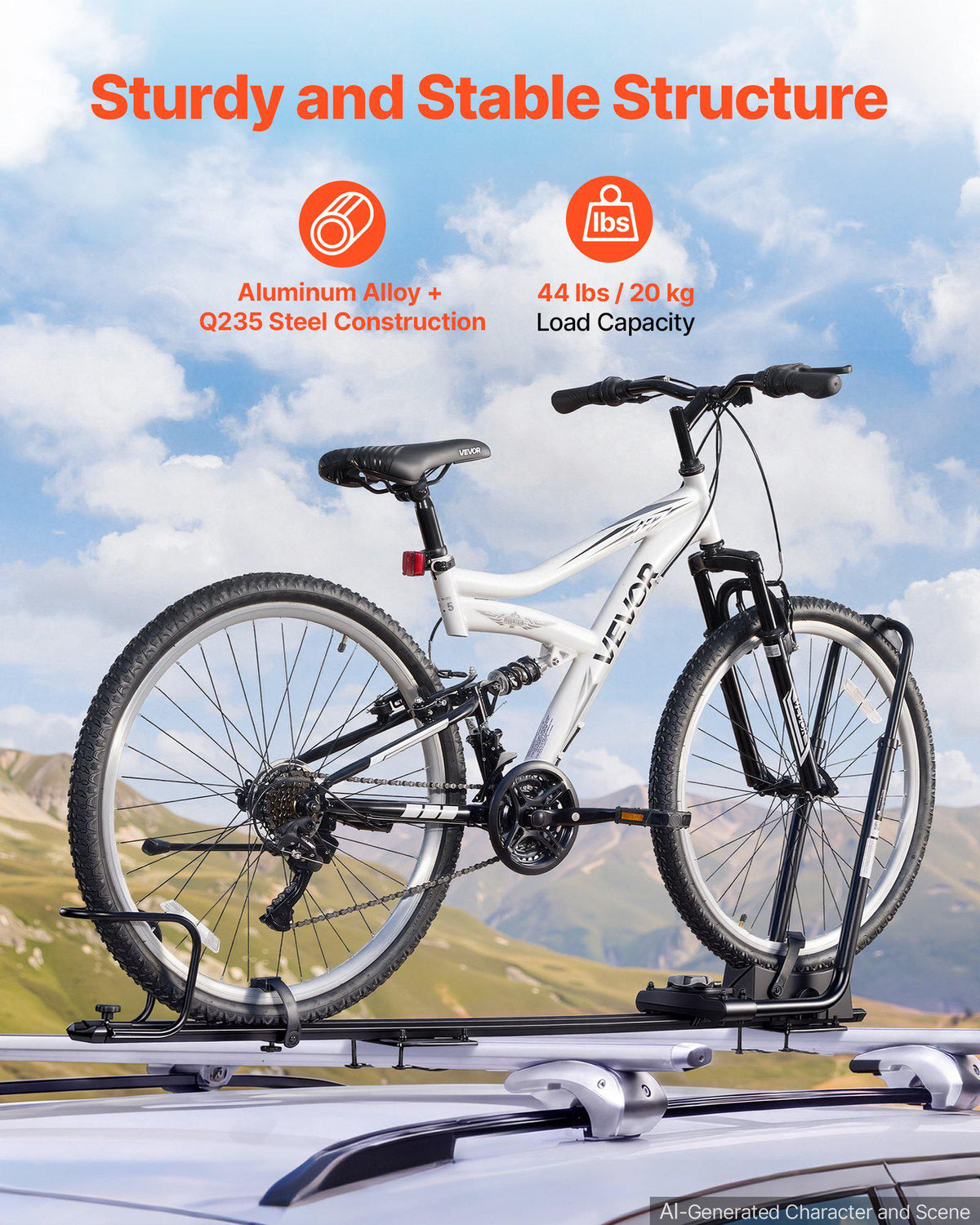 Roof Bike Rack 44 lbs 1 Bike Carrier Upright Dual-Arm Rooftop Rack, for Car SUV, Aluminum Alloy & Q235 Steel, Foldable Mount with Secure Locking System for Bicycle Storage and Transport, Black