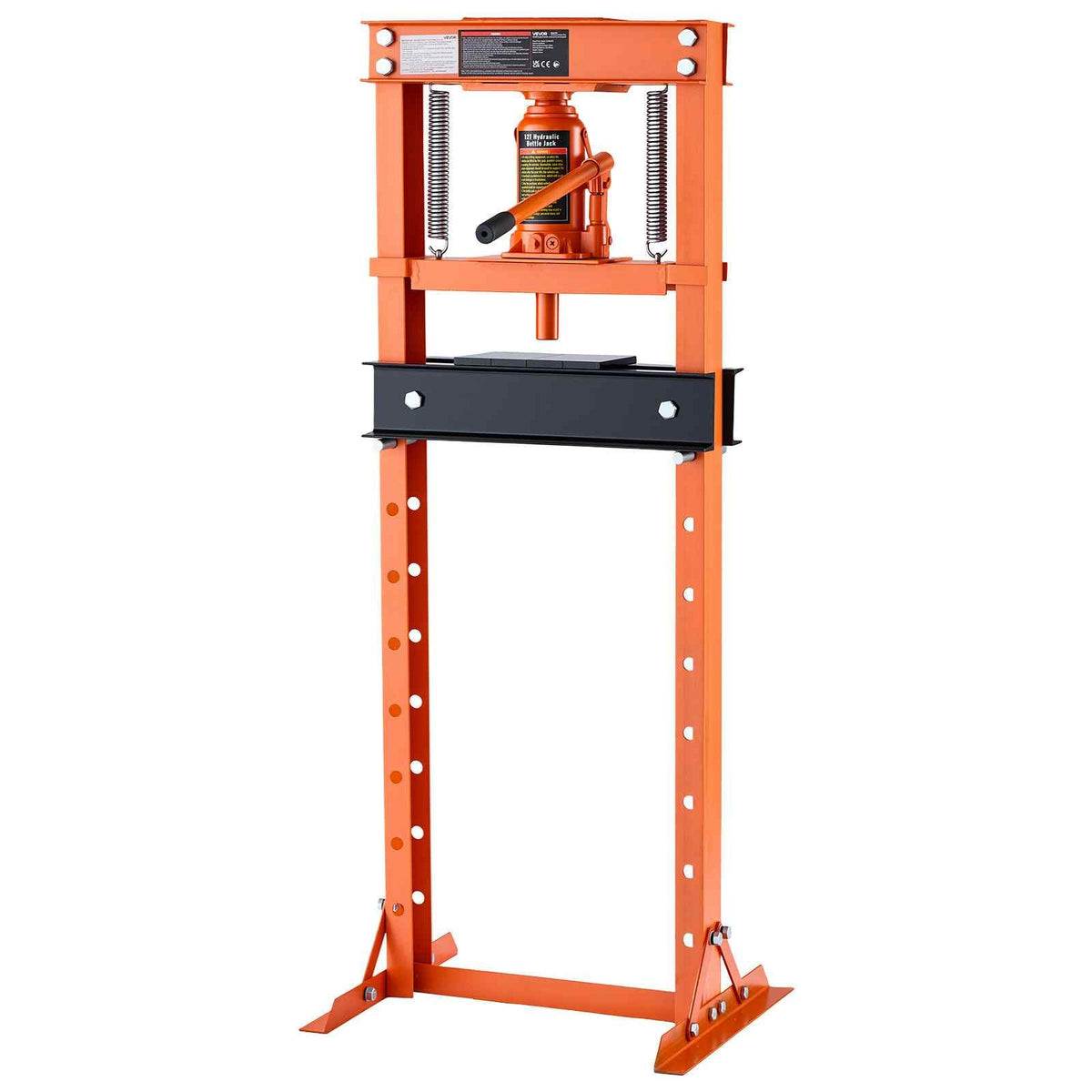 12 Ton Shop Press, H-Frame Garage Floor Bottle Jack Hydraulic Press, 8-Level Adjustable Height, Movable Stamping Plate, Heavy-Duty Steel for Bending, Straightening, Pressing U-Joints & Bearings