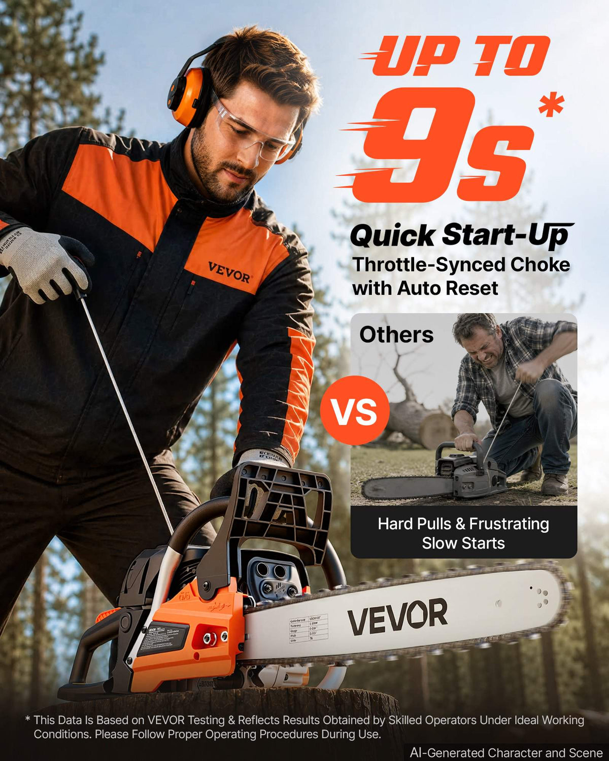 Gas Powered Chainsaw 18 & 20 Inch 58CC 3.22HP 2 Stroke Engine Saw, for Wood Cutting, Tree Trimming & Land Clearing, Throttle-Synced Choke, Power Chain Saw with Non-Slip Handle & Dual Tanks
