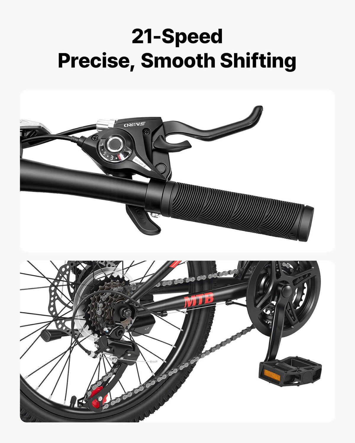Mountain Bike for Men and Women 20 inch Outdoor Bicycle 21 Speeds, Adult Bike, Front Suspension, Adjustable Saddle, All-Terrain Tires, High Carbon Steel Frame, Dual Disc Brake, Pre-Assembled