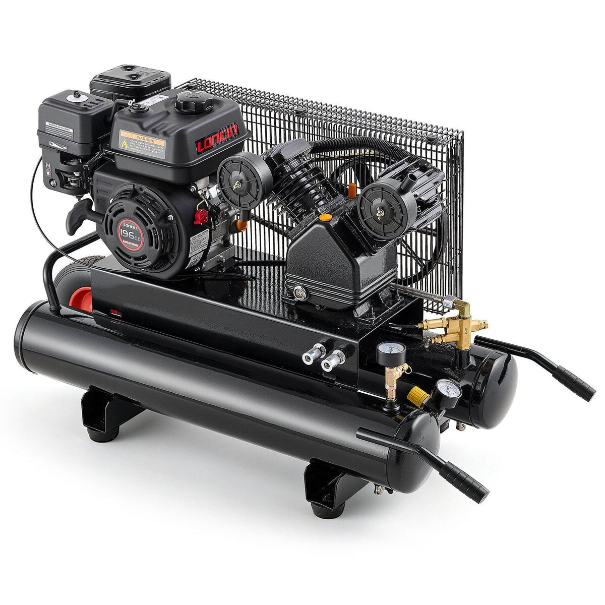 8 Gallon Twin-Tank Gas Powered Air Compressor, 6.5HP 7CFM Air Tank, Gas-Driven Air Compression System with Twin-Cylinder Piston Pump, 115 PSI Max Pressure & Wheel for Workshops (4 Gallon x 2)
