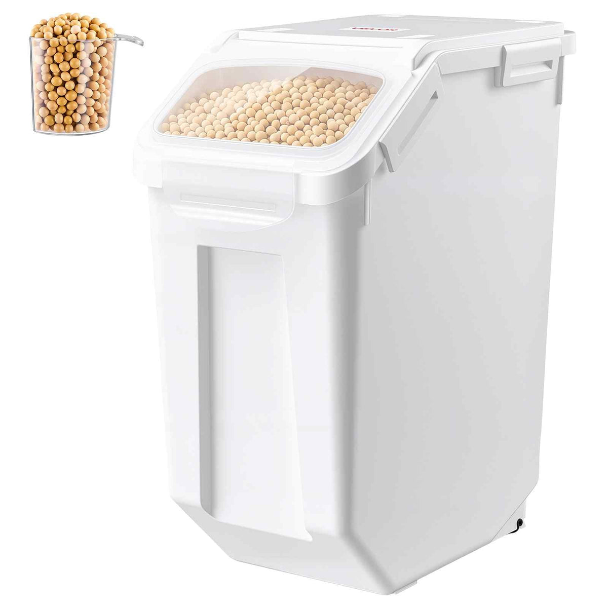 Rice Storage Container 32 lbs/5.28 Gallons Dog Food Dispenser Bin, for Kitchen Pantry, 20L Large Grain Cereal Flour Ingredient Storage Bin, Pet Food Container with Measuring Cup, Airtight Lid