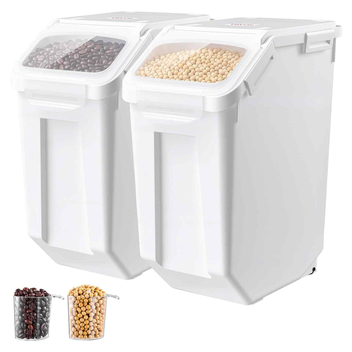 Rice Storage Container 2 Pack 32 lbs/5.28 Gallons Dog Food Dispenser, for Kitchen Pantry, 20L x 2 Grain Cereal Flour Ingredient Storage Bin, Pet Food Container with Measuring Cup, Airtight Lid