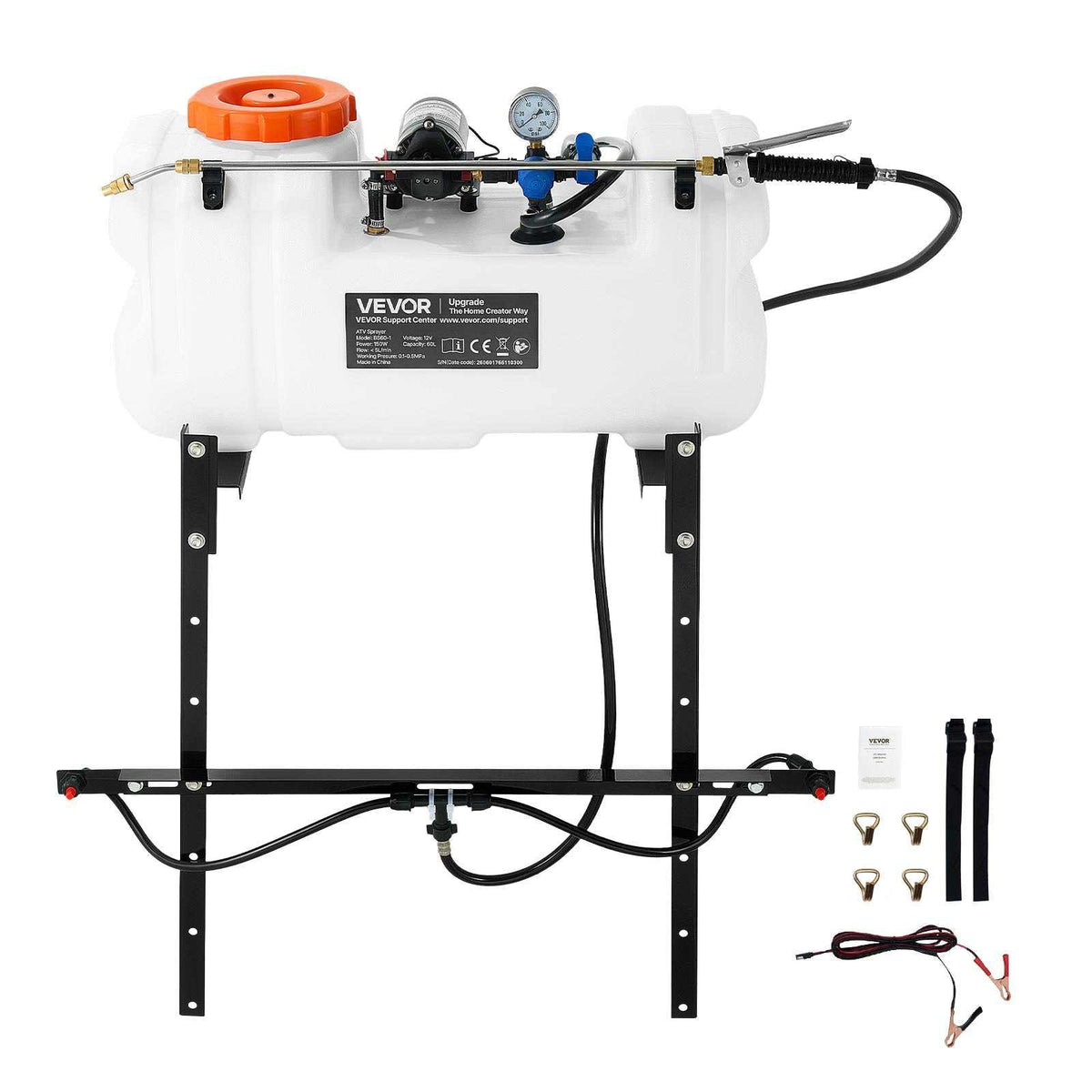 ATV Spot Sprayer 15.9 Gal/60L 12V Pump ATV/UTV Broadcast Sprayer, for Garden Farm, 1.9 GPM Flow Rate, Adjustable 0-72 PSI, Weed Spray with Brass Nozzle, Boom, Water Tank, 20 ft Hose, White