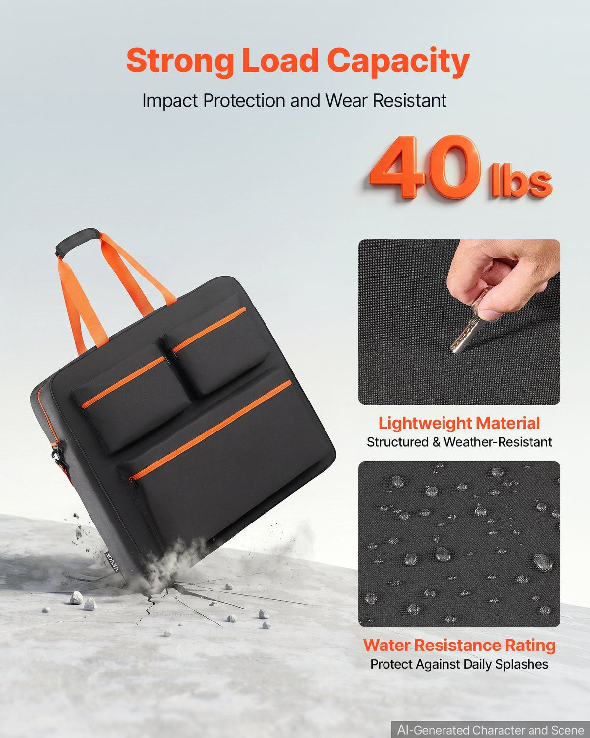 Solar Panel Storage Bag for 2 x 200W Foldable Solar Panels, Waterproof Polyester Fiber Solar Panel Carrying Bag with Shoulder Straps, Lightweight Portable for Outdoor Camping, RV Travel