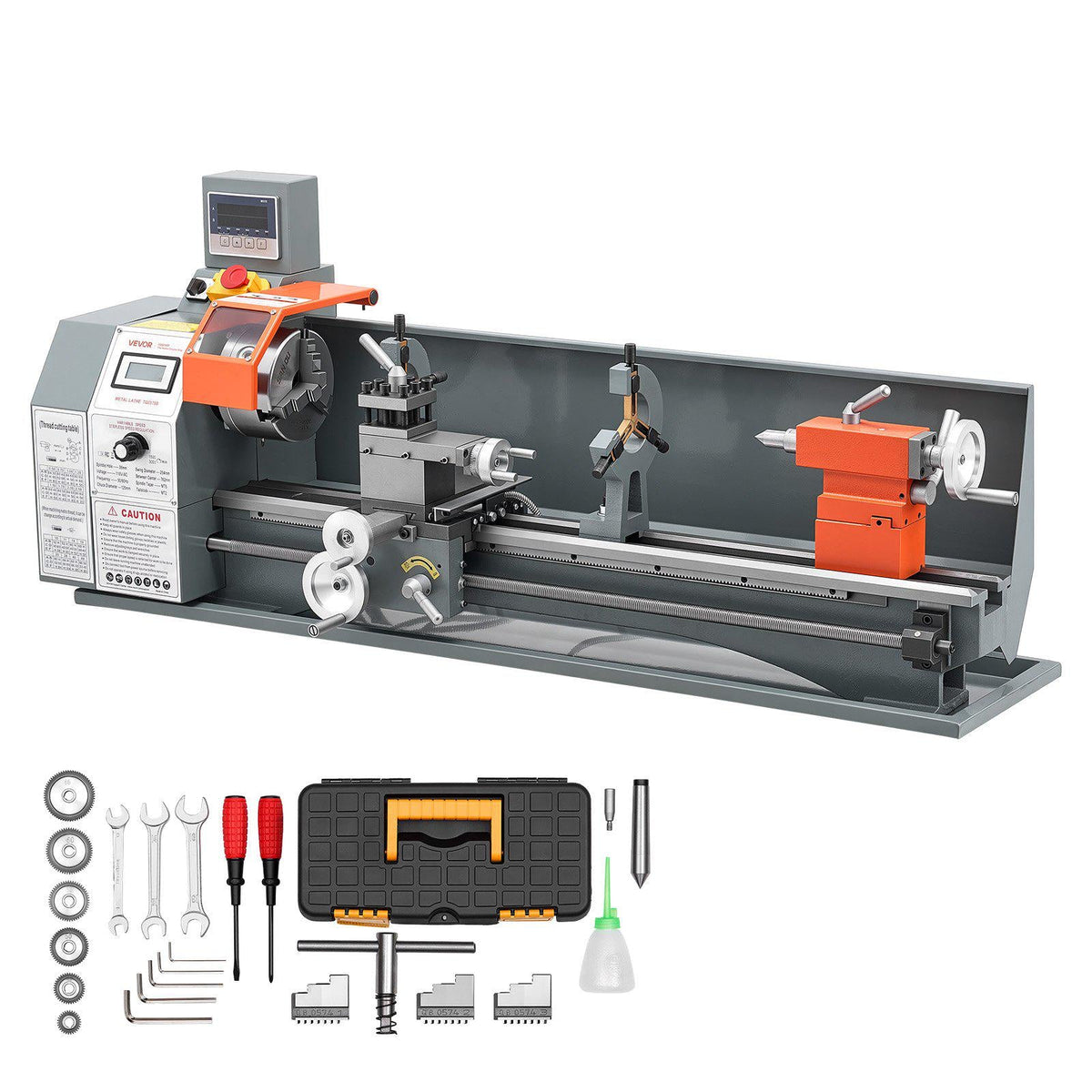 Metal Lathe 10" x 30" 1100W Benchtop Lathe Machine with 2-Axis DRO, for Metalworking Turning, Linear Scale & Digital Readout, Reversible Direction, Variable Speed 3000 RPM Max, with Metal Gears