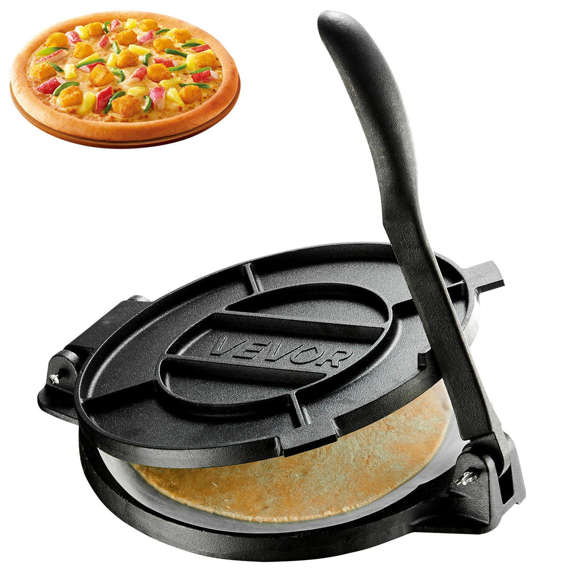 Tortilla Press 12 In Cast Iron Roti Maker and Tortilladora Heavy Duty, Ideal for Homemade Flatbreads Kitchen, Restaurant, Bakery, Quesadilla Pataconera Press, with Handle, 50 Pcs Parchment Paper