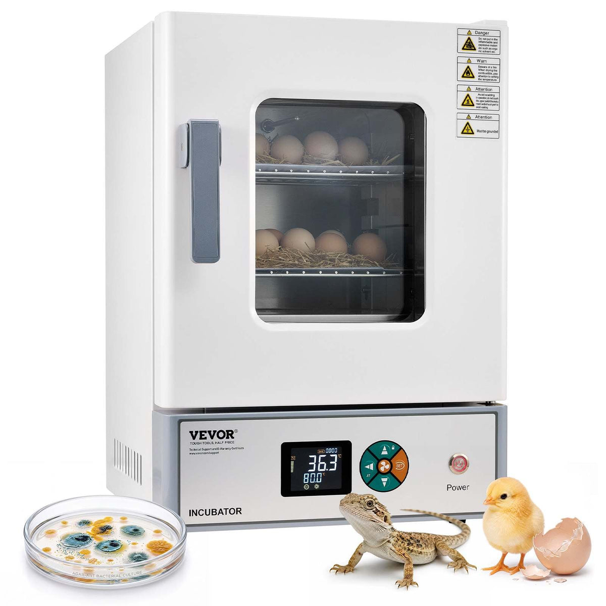 Laboratory Incubator 5.3 Gal / 20 L with Adjustable Air Circulation, For Petri Dishes, Room Temp+41℉ to 158℉ PID Temperature Control, Microbiological Lab Incubator, Digital Panel, Glass Door