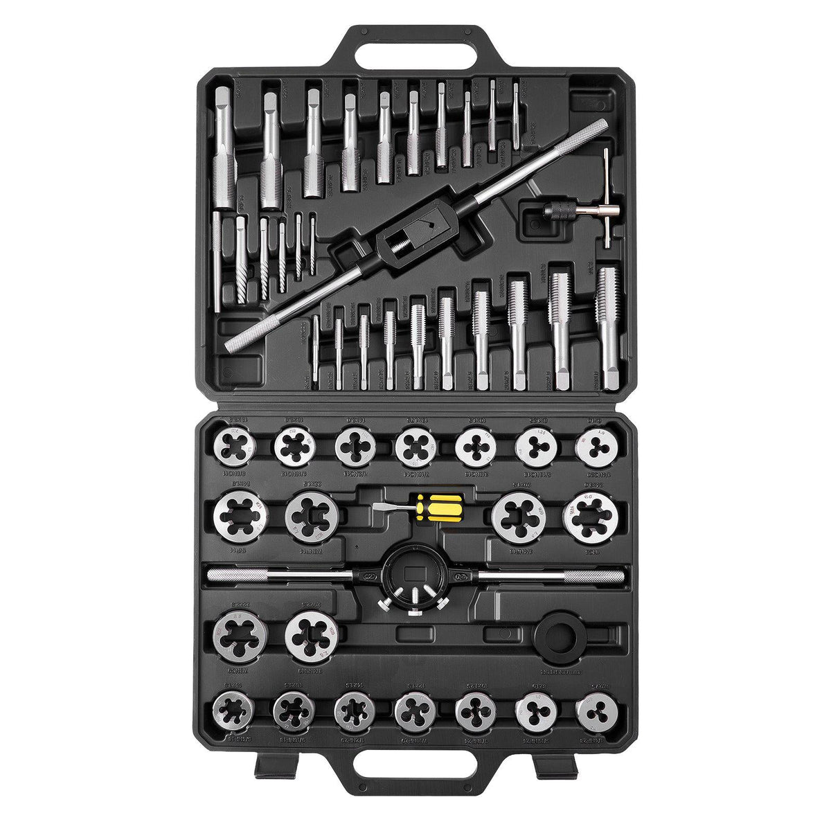 Tap and Die Set, 51-Piece SAE Sizes 1/4" to 1", with Coarse and Fine Thread Taps and Dies, Wrench, Carrying Case and Complete Accessories, Bearing Steel, for Threading and Rethreading Threads