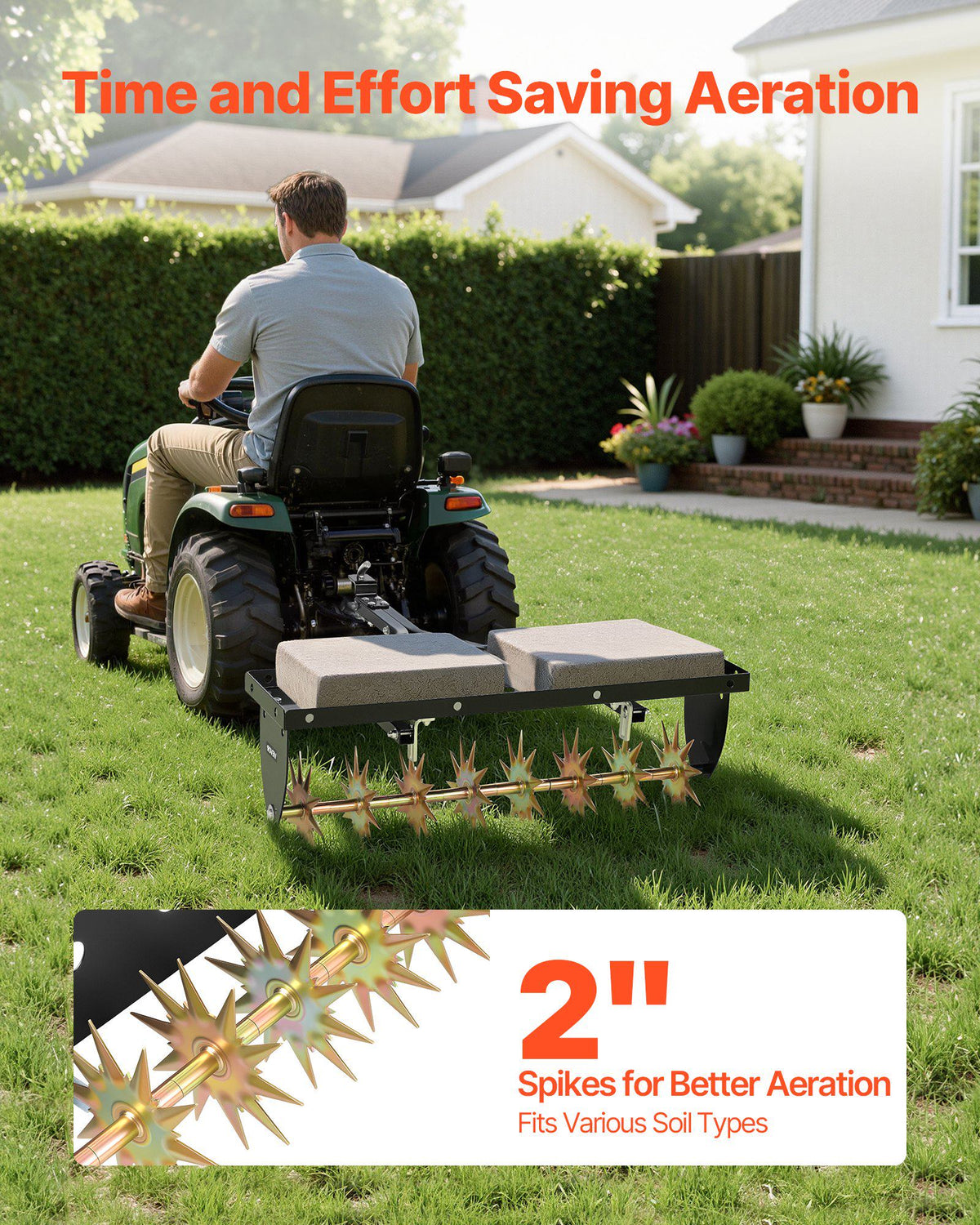 Tow Behind Plug Aerator, 32 in Lawn Spike Aerator with Universal Hitch, Heavy Duty & Rust-Resistant, Pull Behind Spike Aerator Tool with Folded Edge Tray, for Farmland & Garden Tractors