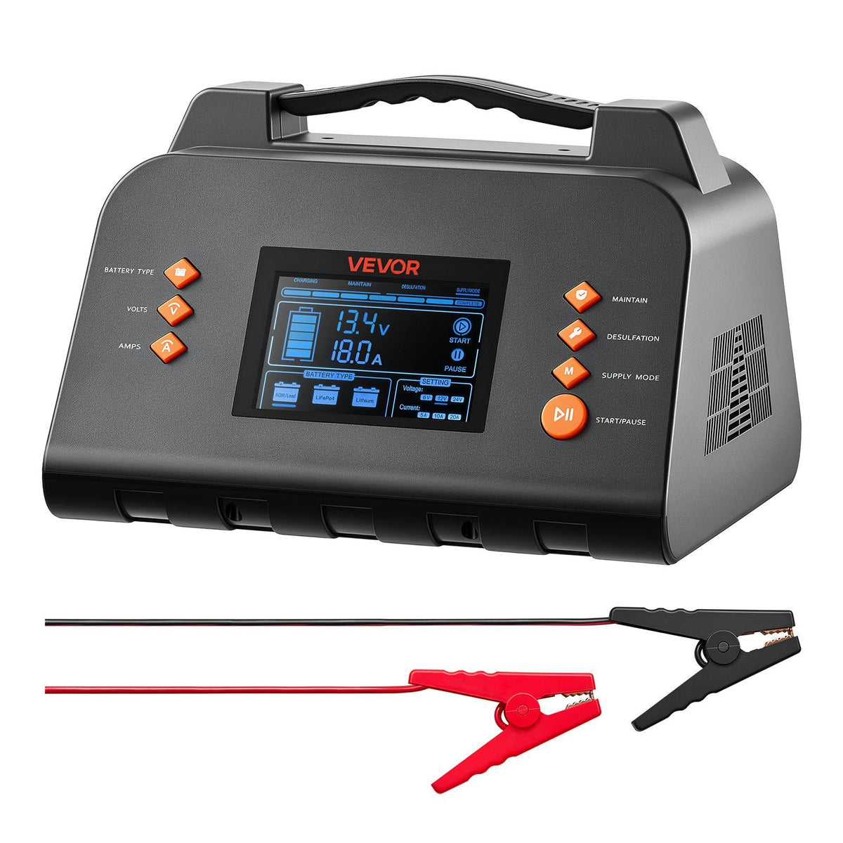 Smart Battery Charger 20A 6V 12V 24V for Lithium LiFePO4 Lead-Acid, Compatible with Car Lawn Mower ATV Compact RV, Trickle Charging Maintainer Desulfator, Charger with 3.8 Inch LCD Display