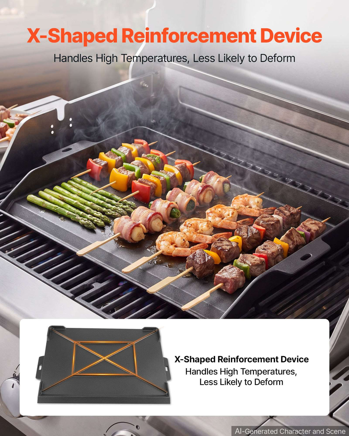 Cast Iron Griddle 23x16 inch Flat Top Pre-Seasoned Plate Handle, for BBQ Eggs Burger, Even Heat Distribution, Non-Stick Portable Rectangular Family Cookware for Outdoor Gas Grill/Stove, Oven