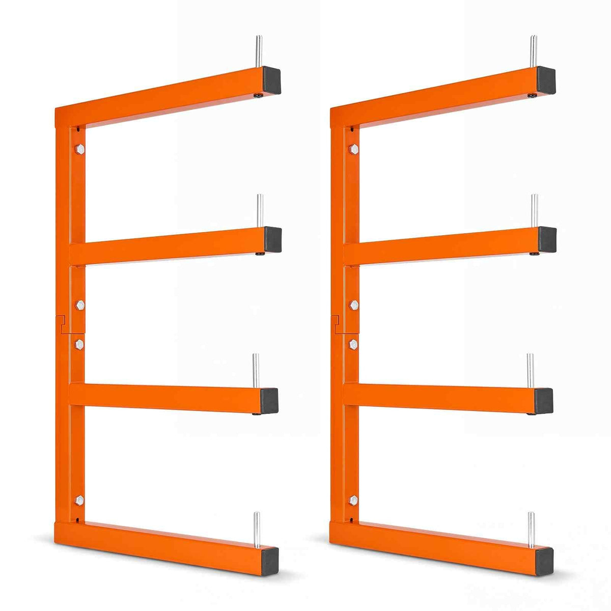 Lumber Rack, 4-Tier 2-Pack 220 lbs per Tier, Welded Wood Pipe Storage, Wall-mounted Organizer for Garages, Workshops, Warehouse, Basement, Heavy-Duty Steel Cantilever Arms, Locking Pins, Orange