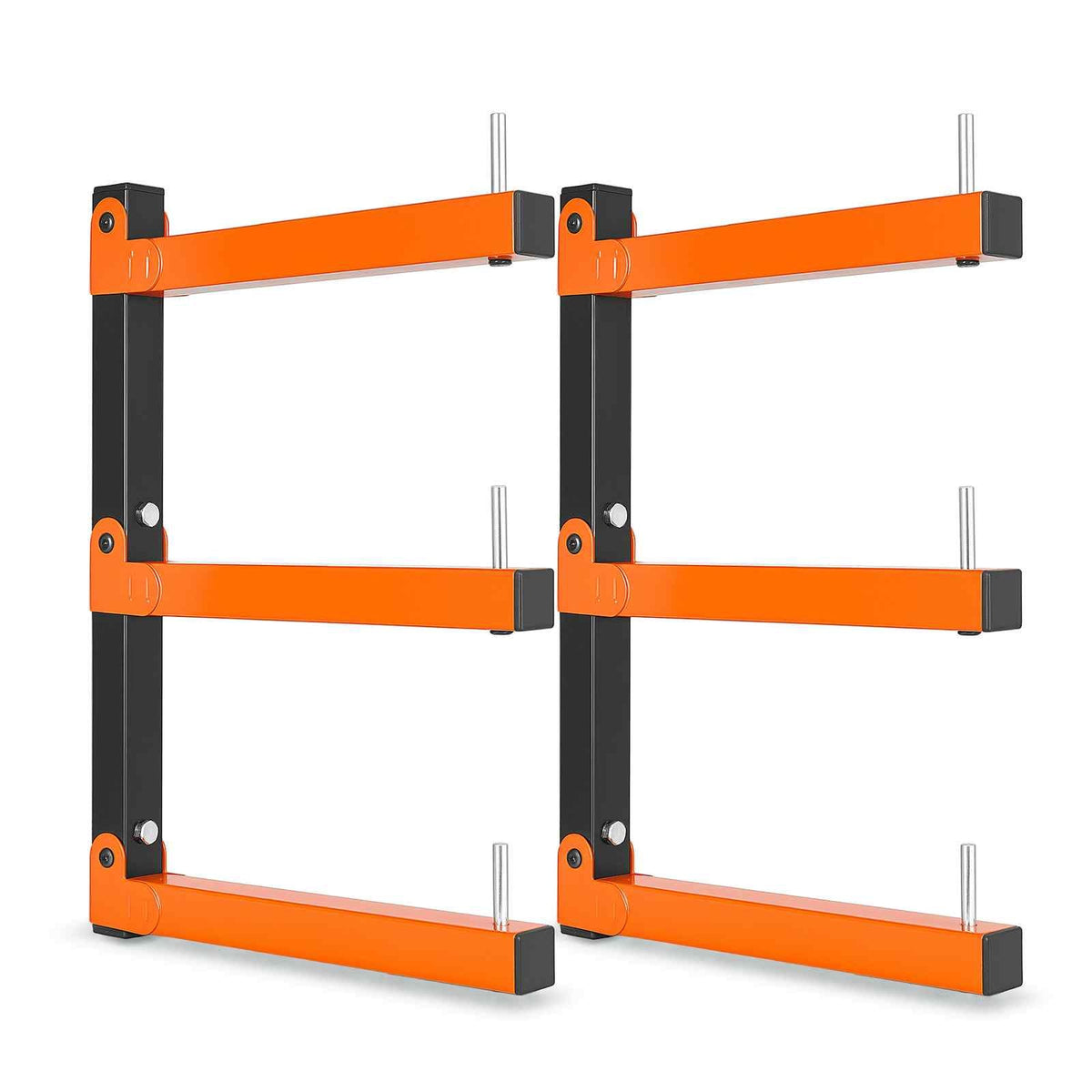 Lumber Rack, 3-Tier 2-Pack 110 lbs per Tier, Foldable Wood Storage, Wall-mounted for Garages, Workshops, Warehouse, Basement, Heavy-Duty Cantilever Arms, Locking Pins, Steel, Orange & Black