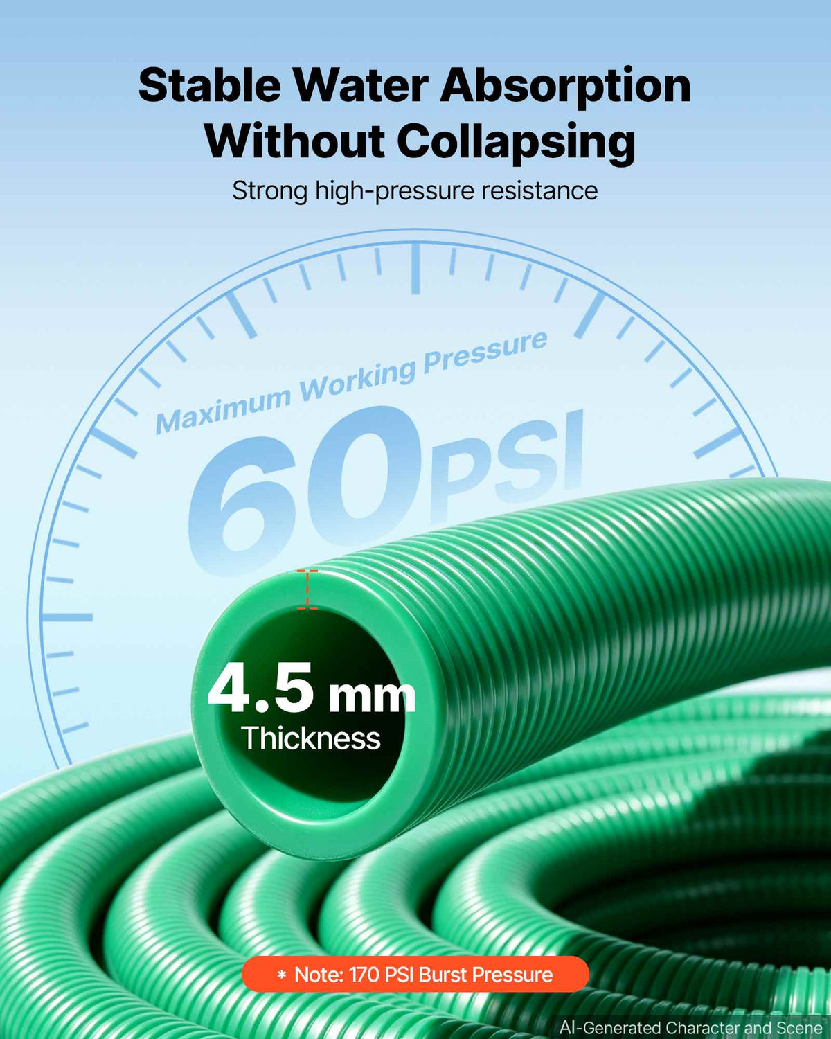 Suction Hose 3" x 20 ft Heavy Duty PVC Suction Pump Hose Assembly, for Swimming Pool Trash Pump, 60 PSI Max Pressure, Weather & Burst-Resistant, Male x Female Cam and Groove Fittings, Green
