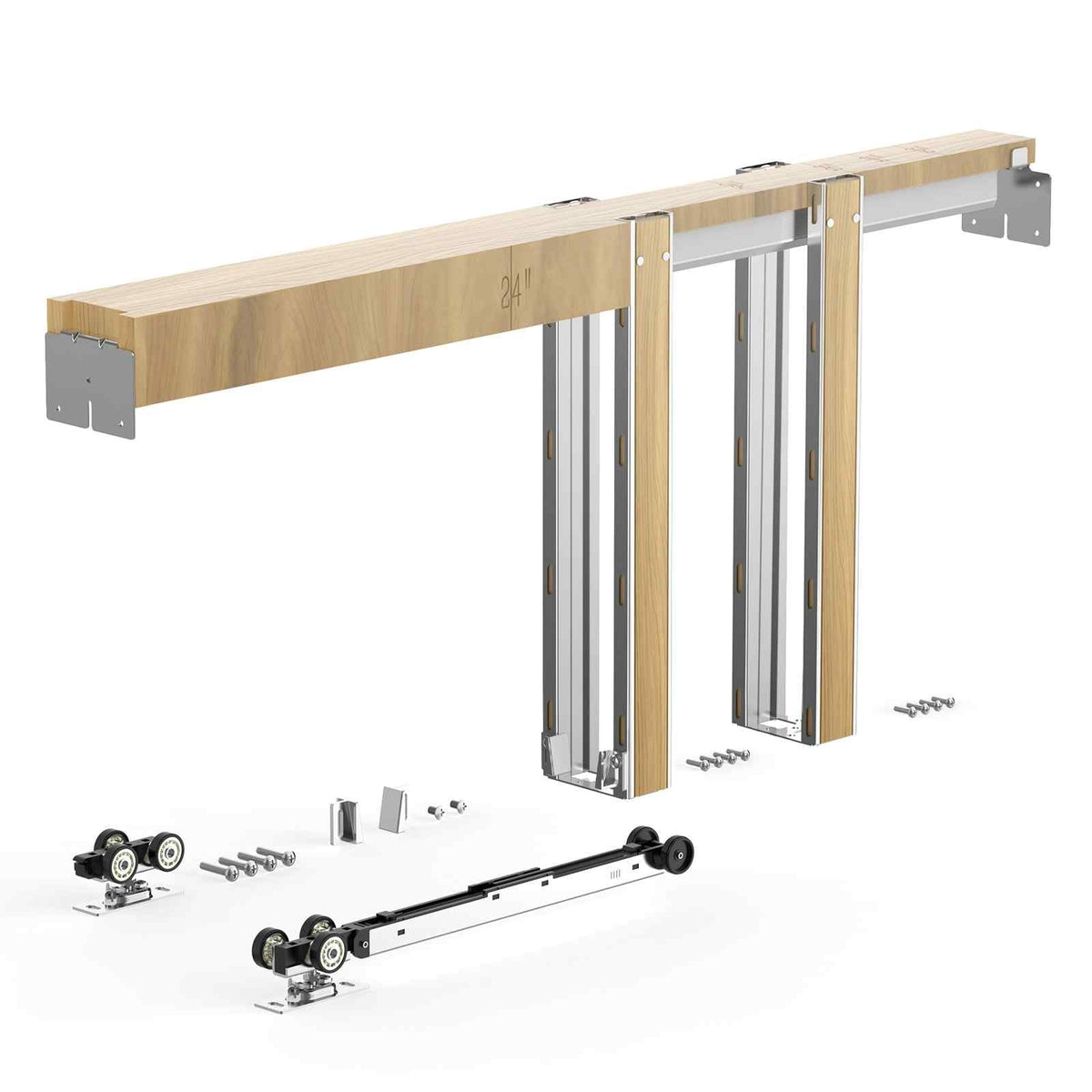 Pocket Door Frame Kit 28" x 80" Pocket Door Kit Steel-Wrapped Studs, For Home Doors, Two-Way Soft Close Mechanism, Smooth & Quiet Sliding, Space-Saving Hidden Installation, Adjustable Width