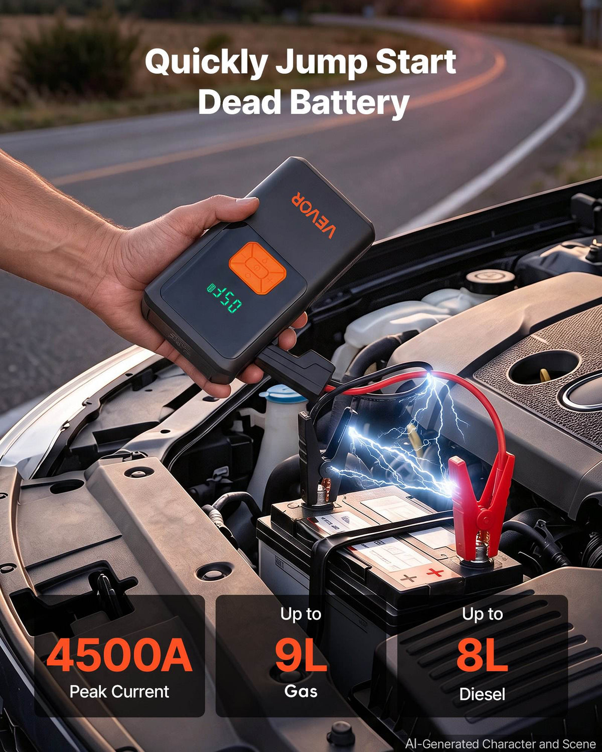 Jump Starter with Air Compressor 4000A Peak Car Battery Jump Box, Portable for 9.0L Gas / 8.0L Diesel, 150 PSI Auto-Shutoff Tire Inflator, Power Bank, 12V Battery Charger, with LED Flashlight