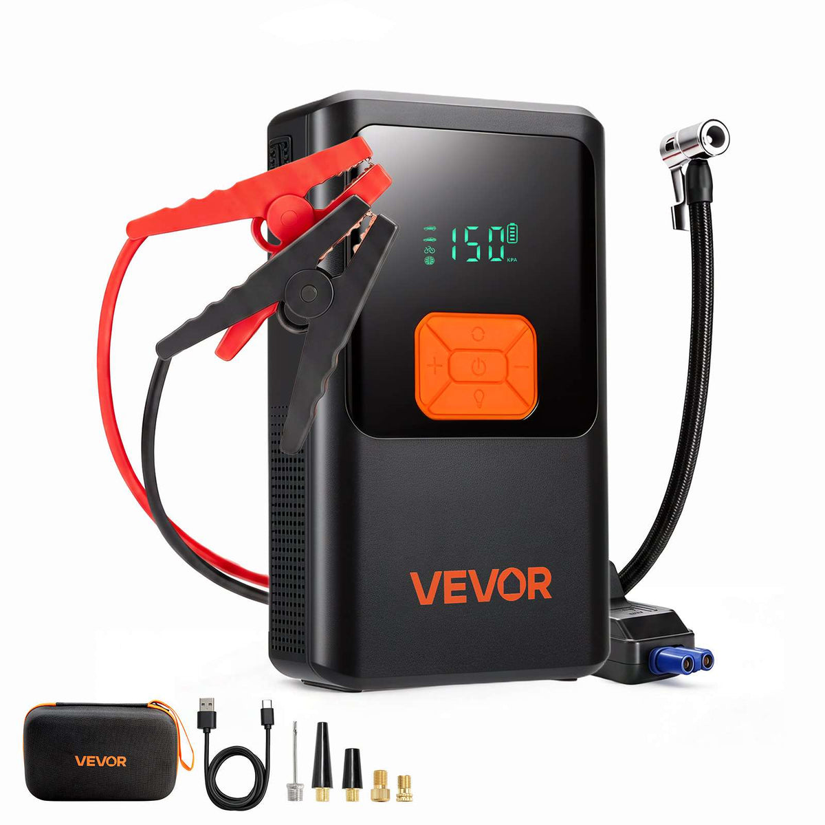 Jump Starter with Air Compressor 4000A Peak Car Battery Jump Box, Portable for 9.0L Gas / 8.0L Diesel, 150 PSI Auto-Shutoff Tire Inflator, Power Bank, 12V Battery Charger, with LED Flashlight