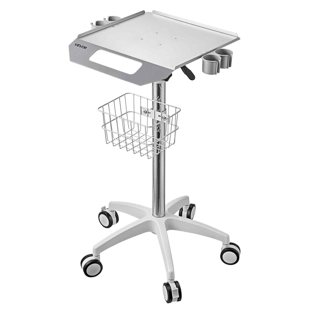 Medical Cart 66.14 lbs Max Load Height Adjustable with Storage Basket, for Clinic, Hospital, Laboratory, Pneumatic Lift, Stable Support, Medical Trolley Cart with a Basket, 360° Swivel Wheels