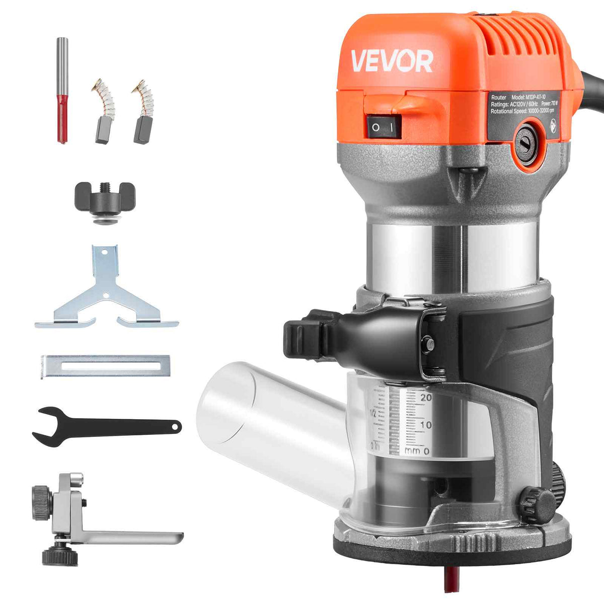 Wood Router, 1 HP 710W, Variable Speed Palm Router Tool with Soft Start, Compact Wood Edge Trimmer with Fixed Base & 1/4-Inch Collet, Dust Hood, for Woodworking, Trimming, DIY Projects, Corded