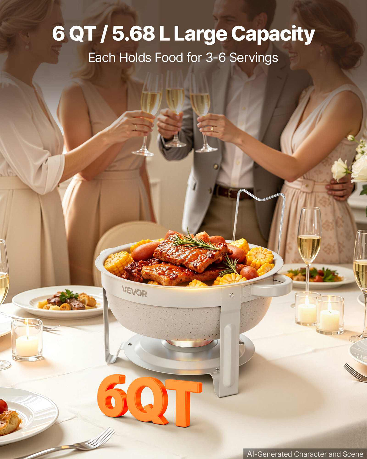 4 Packs Chafing Dishes for Buffet Set, 6QT Stainless Steel Chafer, for Banquet Party Wedding Catering Events, Maifanite-Coated, Round Buffet Server Warmer, 4 Pots, Fuel Holder, Tong, Glass Pad