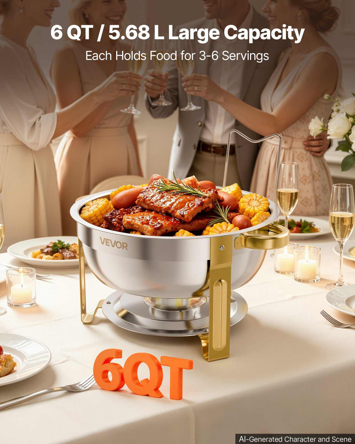 4 Packs Chafing Dishes for Buffet Set, 6QT Stainless Steel Chafer, for Banquet Party Wedding Catering Event, Round Stackable Buffet Servers and Warmers, with 4 Pots, Glass Lid, and Fuel Holder