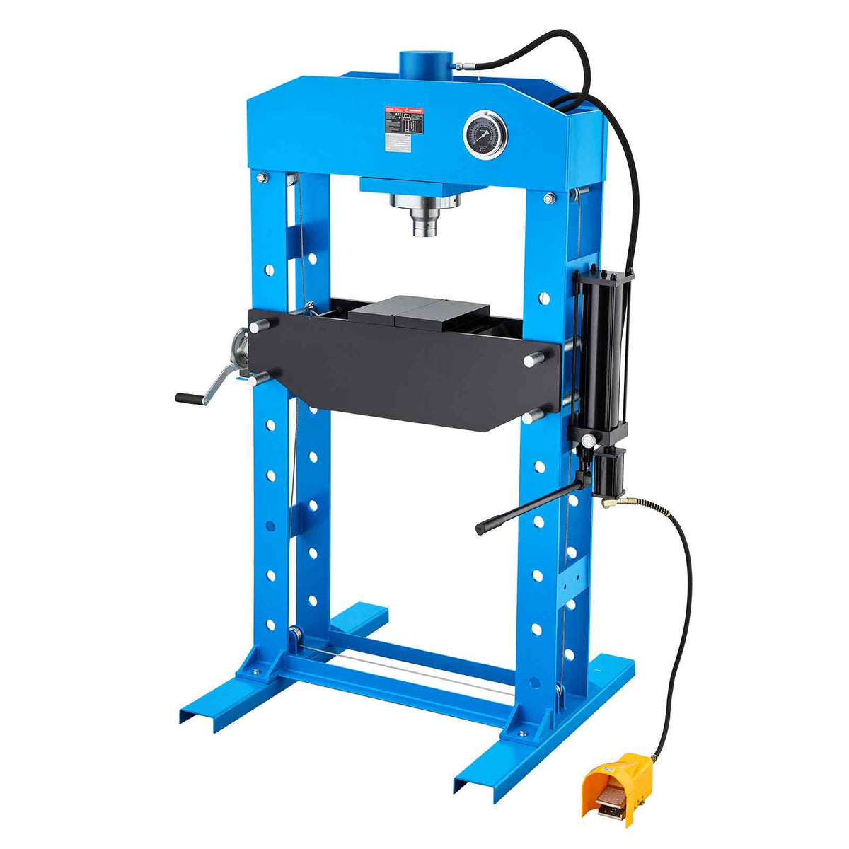 75-Ton Shop Press, Pneumatic/Manual Hydraulic Shop Press with Foot Pedal, Hand Wheel & Pressure Gauge, H-Frame Heavy-Duty Garage Floor Adjustable Shop Press for Bending, Straightening, Pressing